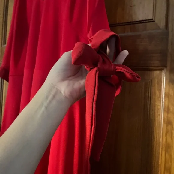 SHEIN Red Long Sleeve Dress with Embellished Neckline - Picture 4 of 5